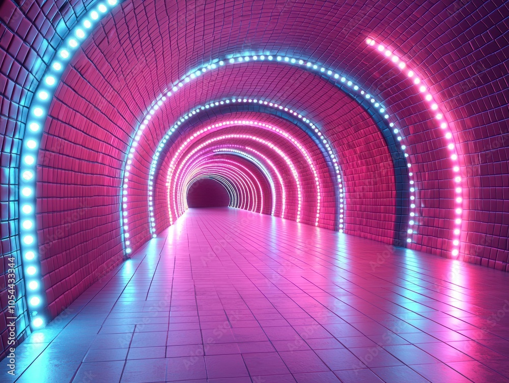 Pink and Blue Neon Lights in an Archway Tunnel Pink and Blue Neon Lights in an Archway Tunnel