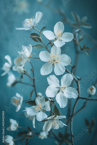white flowers on blue background spiritual minimalistic