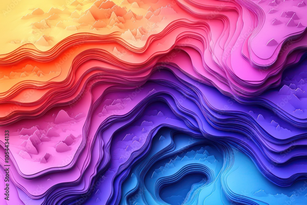 Abstract Layered Landscape with Orange, Pink, and Blue Hues Abstract Layered Landscape with Orange, Pink, and Blue Hues