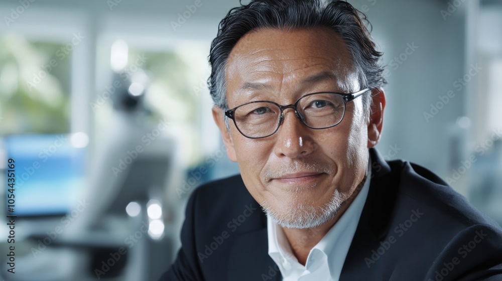 モダンなオフィス環境における上級ビジネスマンのプロフェッショナルなポートレート