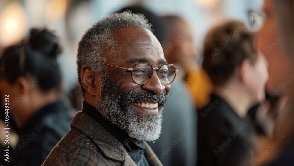 Obraz premium Smiling Older Man in Social Gathering