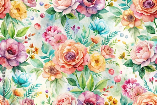 Watercolor floral seamless pattern with paint smudges
