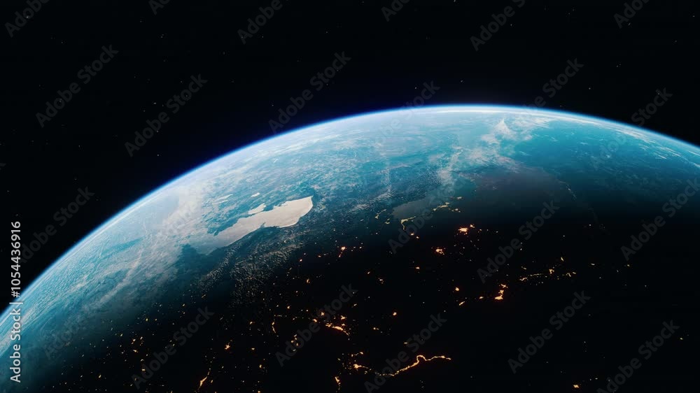 Earth surface seen from space, city lights from space
