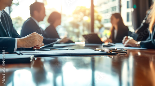 Corporate lawyer in a boardroom, negotiating a business contract, corporate law, business lawyer photo