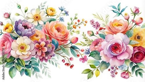 Watercolor flowers on a white background high angle view