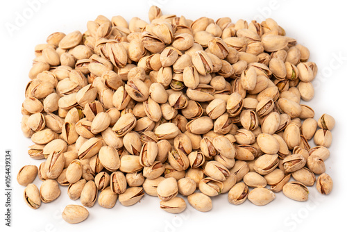 Tasty pistachios isolated on a white background.