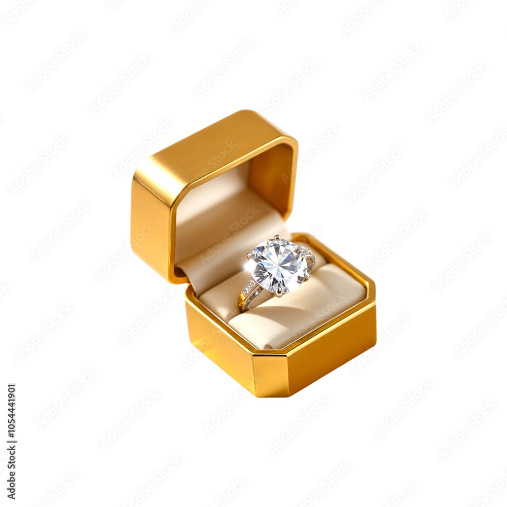 Diamond golden ring in golden gift box isolated on transparent background. Jewelry gift box with ring png Diamond golden ring in golden gift box isolated on transparent background. Jewelry gift box with ring png