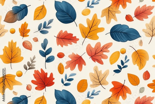 Colorful autumn leaves arranged in a seamless pattern showcasing a variety of shapes and sizes with vibrant tones ideal for seasonal and nature inspired designs photo