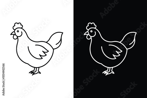 Silhouette icon of a chicken. Beautiful chicken. Vector illustration on white background.