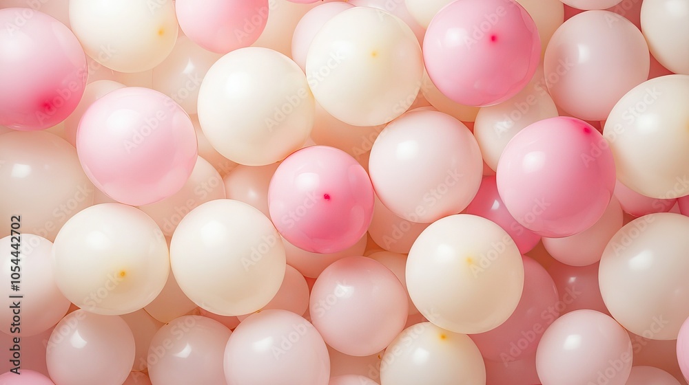 Pastel-hued balloons in pink, white, and beige create a festive atmosphere, perfect for capturing memorable moments and well wishes for birthdays or anniversaries. Pastel-hued balloons in pink, white, and beige create a festive atmosphere, perfect for capturing memorable moments and well wishes for birthdays or anniversaries.