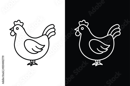 Silhouette icon of a chicken. Beautiful chicken. Vector illustration on white background.