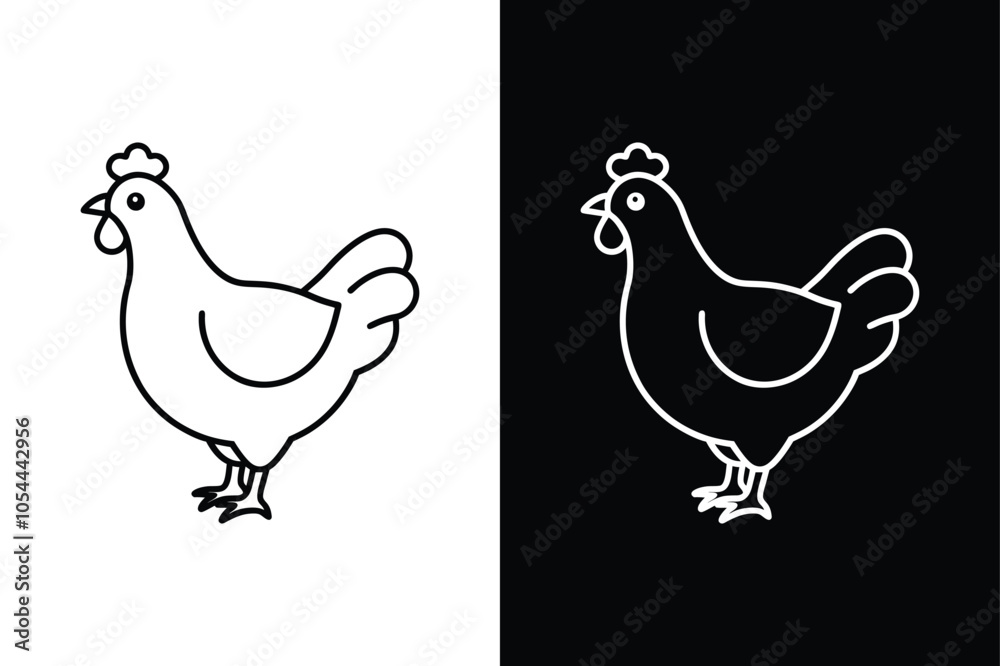 Silhouette icon of a chicken. Beautiful chicken. Vector illustration on white background. Silhouette icon of a chicken. Beautiful chicken. Vector illustration on white background.