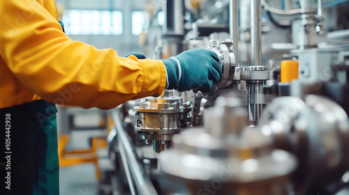 Worker lubricating machine parts prevent wear tear, preventative maintenance, factory upkeep