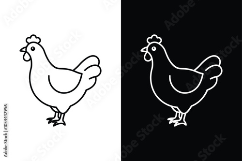 Silhouette icon of a chicken. Beautiful chicken. Vector illustration on white background.