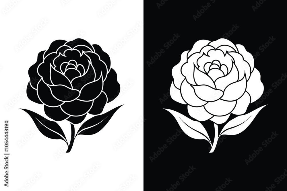 Peony flower illustration vector silhouette icon on white background. Peony flower illustration vector silhouette icon on white background.
