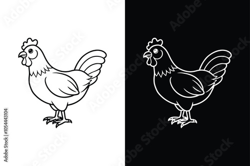 Silhouette icon of a chicken. Beautiful chicken. Vector illustration on white background.