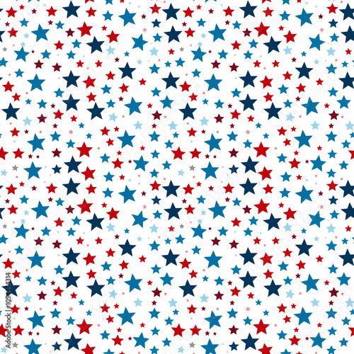 Seamless pattern of multicolored stars on white background for fabric or craft projects