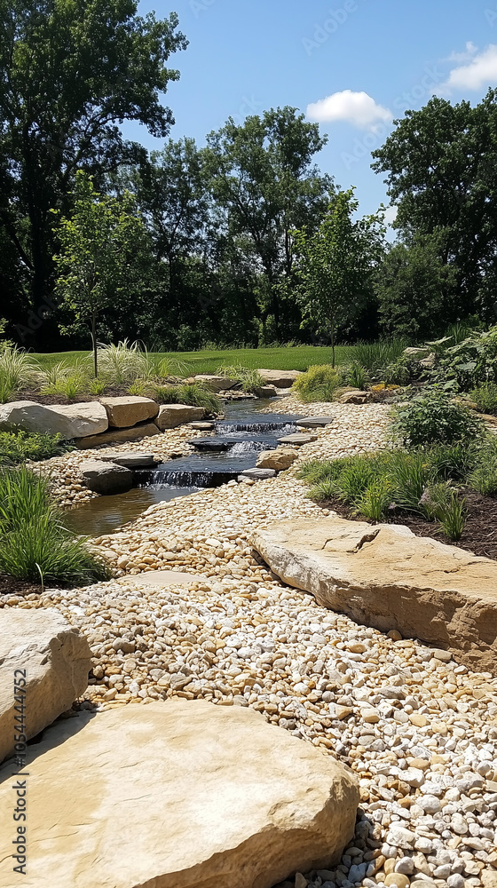 Sedge masses filling rain gardens near water features Sedge masses filling rain gardens near water features