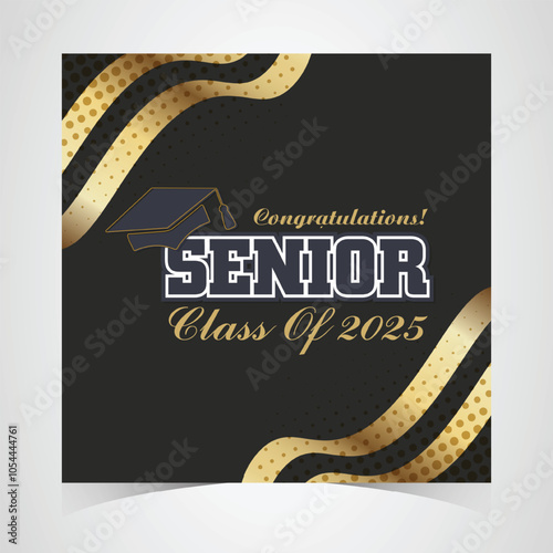 Class of 2025 Congratulations Graduates. Academic Cap and Diploma Graduation Ceremony. Vector Template for Senior Class of University Year 2025 Banner, Party, High School or College Graduate