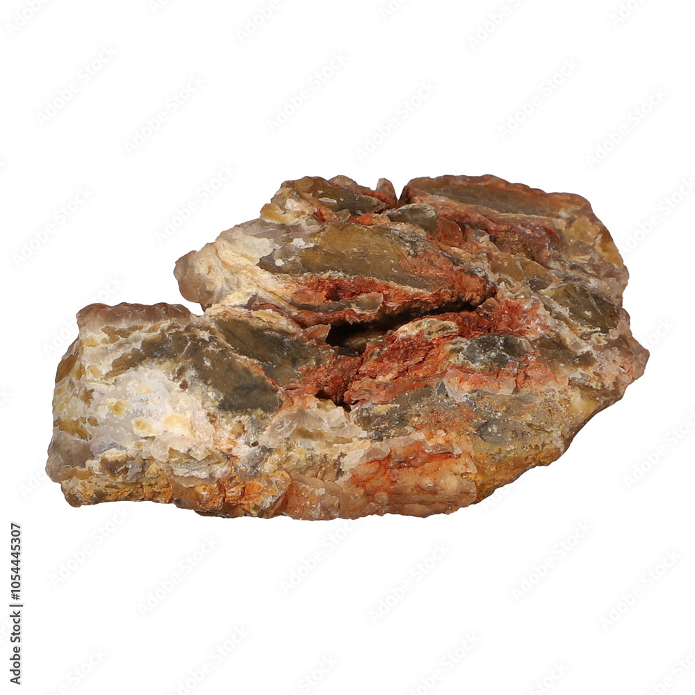 Closeup of a colourful mineral stone under the lights, isolated on a white background Closeup of a colourful mineral stone under the lights, isolated on a white background