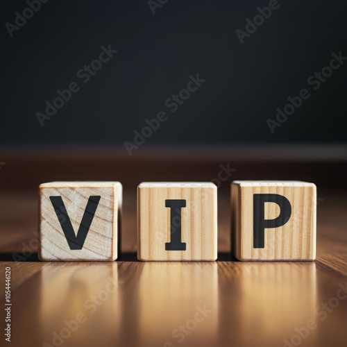 Wooden blocks spelling "VIP" , representing exclusivity, priority, premium services, importance, high-value customers, special access, and luxury.