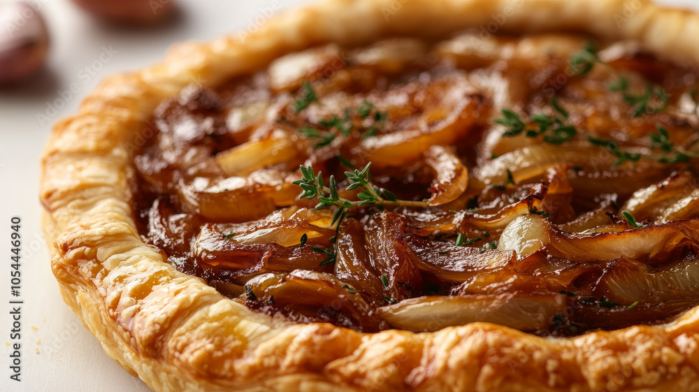 Caramelized onion tart with flaky crust and herbs. Caramelized onion tart with flaky crust and herbs.