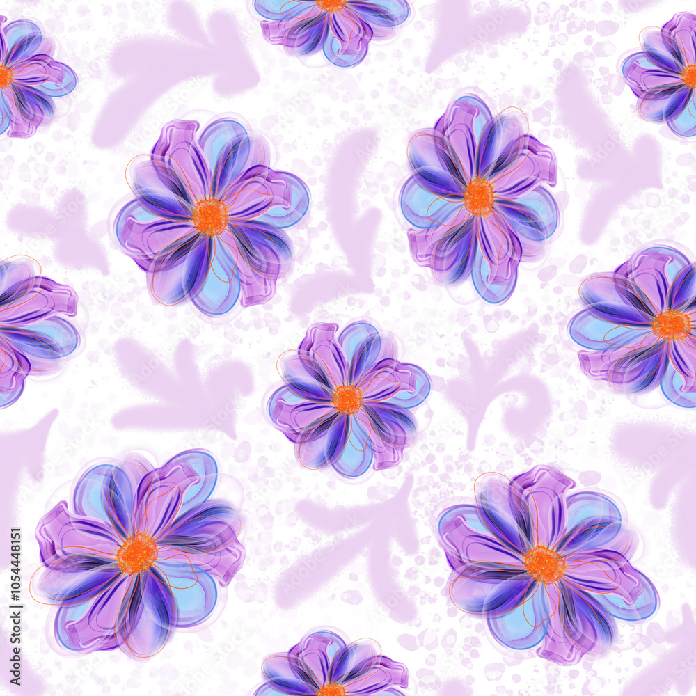 Fototapeta premium Seamless abstract fluid pattern with flowers and snow 