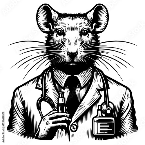 Scientist doctor rat, in vintage graphic style, generative ai.