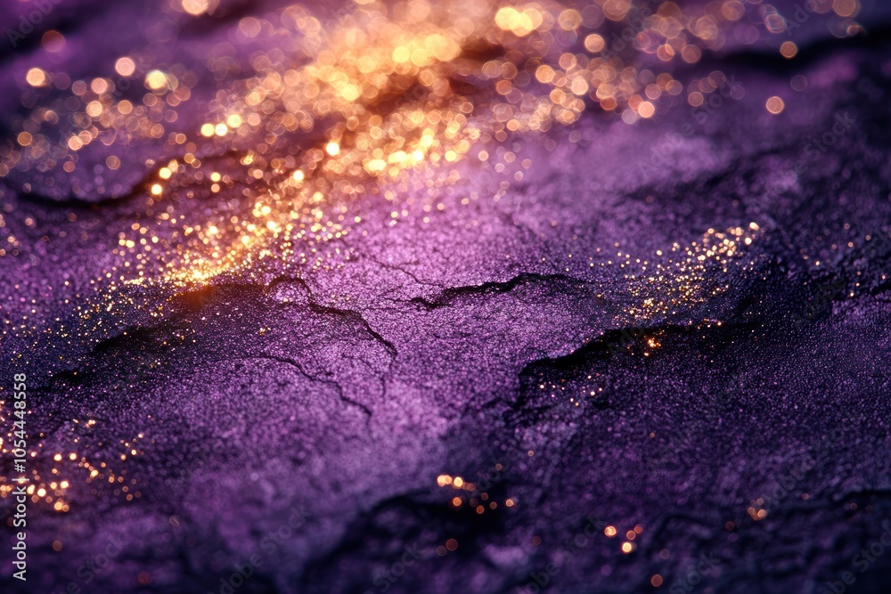 Purple Surface with Scattered Golden Glitter and Bokeh Lights Purple Surface with Scattered Golden Glitter and Bokeh Lights