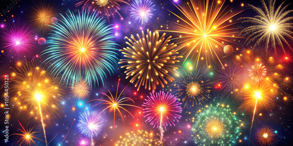 Fototapeta premium Vibrant fireworks display lighting up the night sky with colorful bursts
