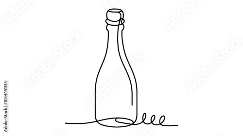 One continuous line illustration of a champagne bottle, isolated on white background.