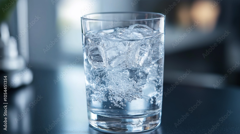 Glass of Clear Water with Ice Cubes, Representing Freshness and Purity in a Minimalistic Still Life Setting, Generative AI Glass of Clear Water with Ice Cubes, Representing Freshness and Purity in a Minimalistic Still Life Setting, Generative AI