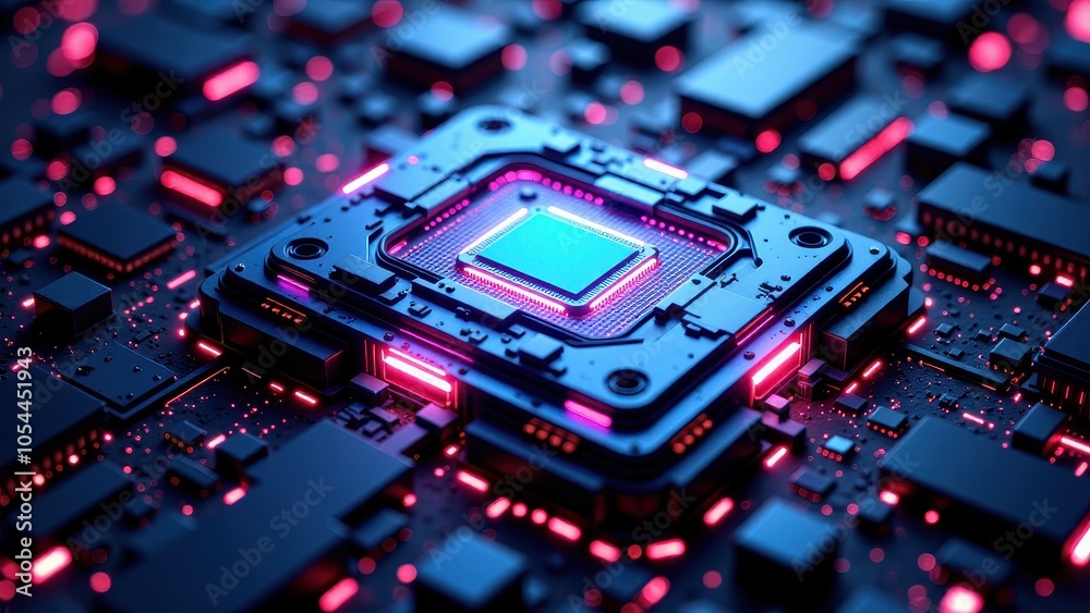 Processor with futuristic neon light closeup Processor with futuristic neon light closeup
