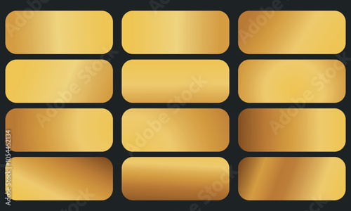 gold gradient set on black background, golden vector gradients