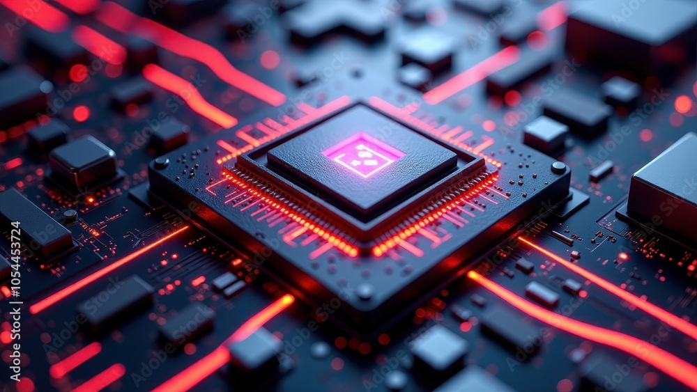 Processor with futuristic neon light closeup Processor with futuristic neon light closeup