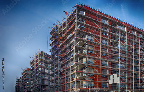 buildings under construction, scaffolding, construction works