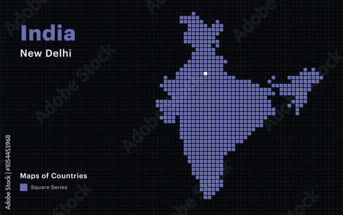 Creative Dotted Map of India with capital New Delhi. Square dots