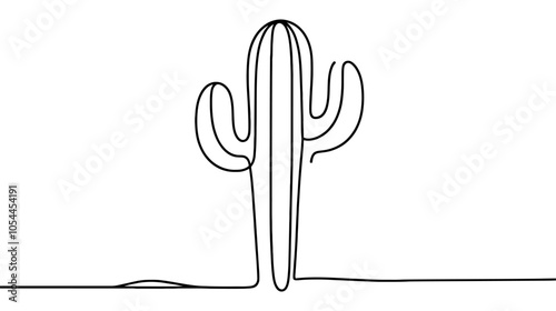 One continuous line illustration of a cactus, isolated on white background.