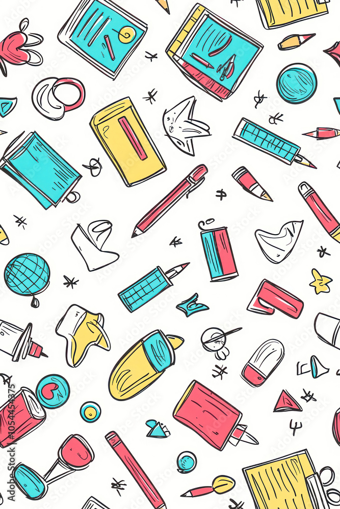 Vertical Back to school doodle seamless pattern. Hand drawn background with school supplies and creative elements. Vertical Back to school doodle seamless pattern. Hand drawn background with school supplies and creative elements.