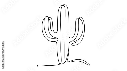 One continuous line illustration of a cactus, isolated on white background.