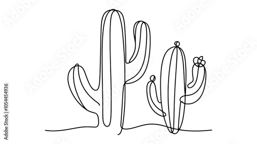One continuous line illustration of a cactus, isolated on white background.