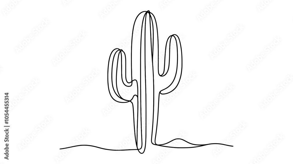 One continuous line illustration of a cactus, isolated on white background. One continuous line illustration of a cactus, isolated on white background.