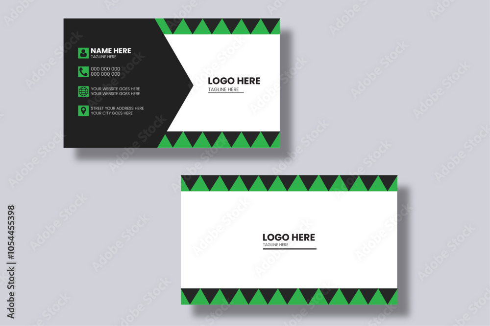 Modern and simple business card design with black and green color.
Modern and simple business card design with black and green color.