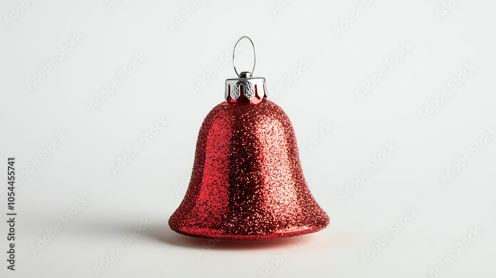 Red Christmas bell with glittery surface on a solid white background, single object focus Red Christmas bell with glittery surface on a solid white background, single object focus