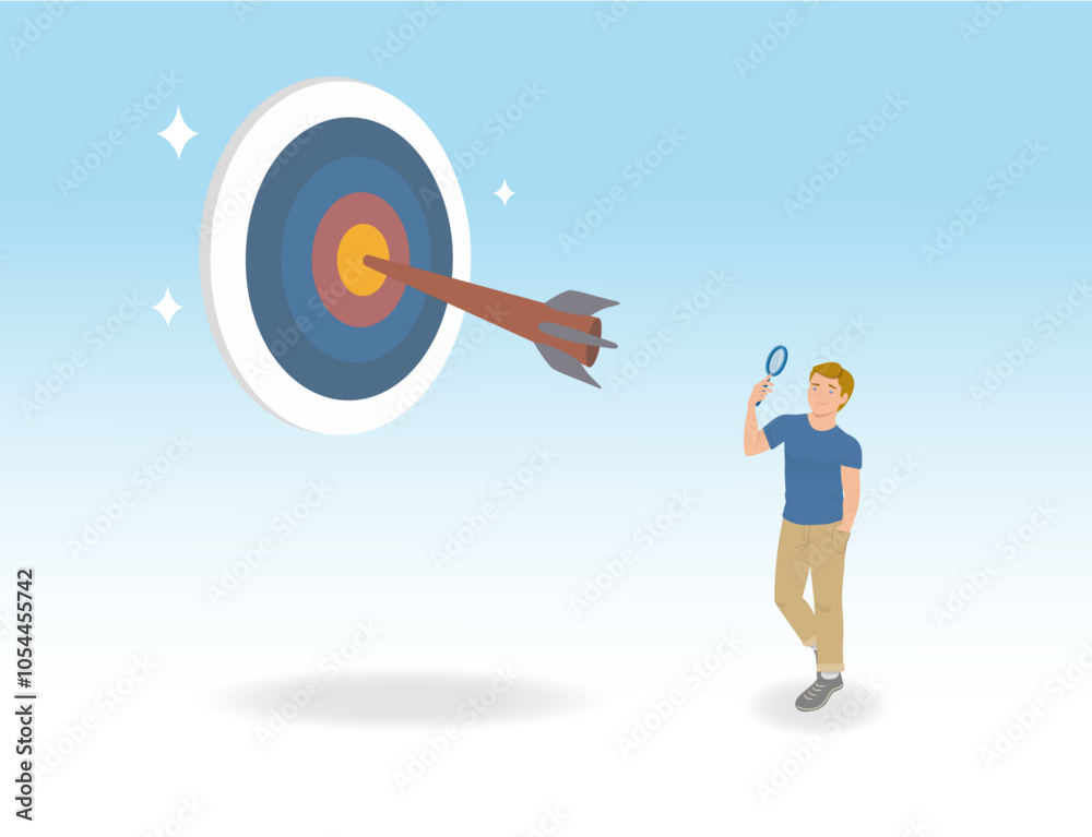 Search for results, research to find out how you got to the point, activity was accurate, target with an arrow in the center and a professional looking with a magnifying glass