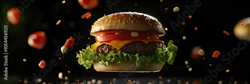 Gourmet Cheeseburger with Fresh Toppings and Sesame Bun , AI GENERAT photo