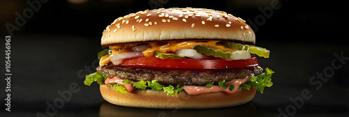 Gourmet Cheeseburger with Fresh Toppings and Sesame Bun , AI GENERAT photo