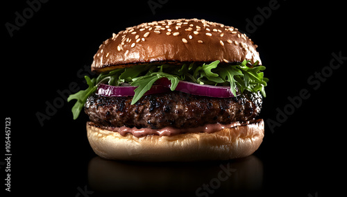 Gourmet Cheeseburger with Fresh Toppings and Sesame Bun , AI GENERAT photo