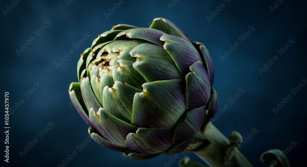 Artichoke vegetable on dark background highlighting unique shape and texture Artichoke vegetable on dark background highlighting unique shape and texture