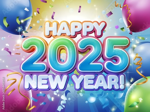 Happy 2025 New Year with Confetti Background